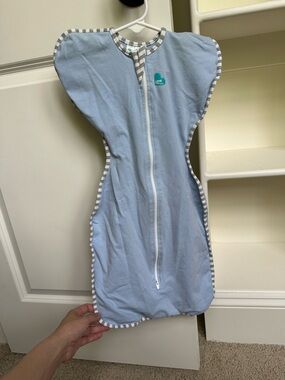 Love to Dream Light Blue Swaddle Sleep Sack with Striped Trim